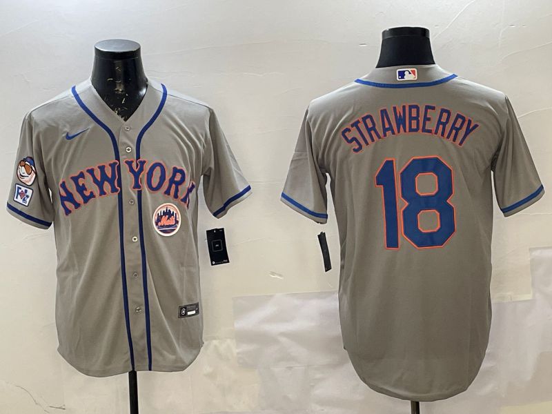 Men New York Mets #18 Strawberry Grey Game 2025 Nike MLB Jersey style 5->new york mets->MLB Jersey